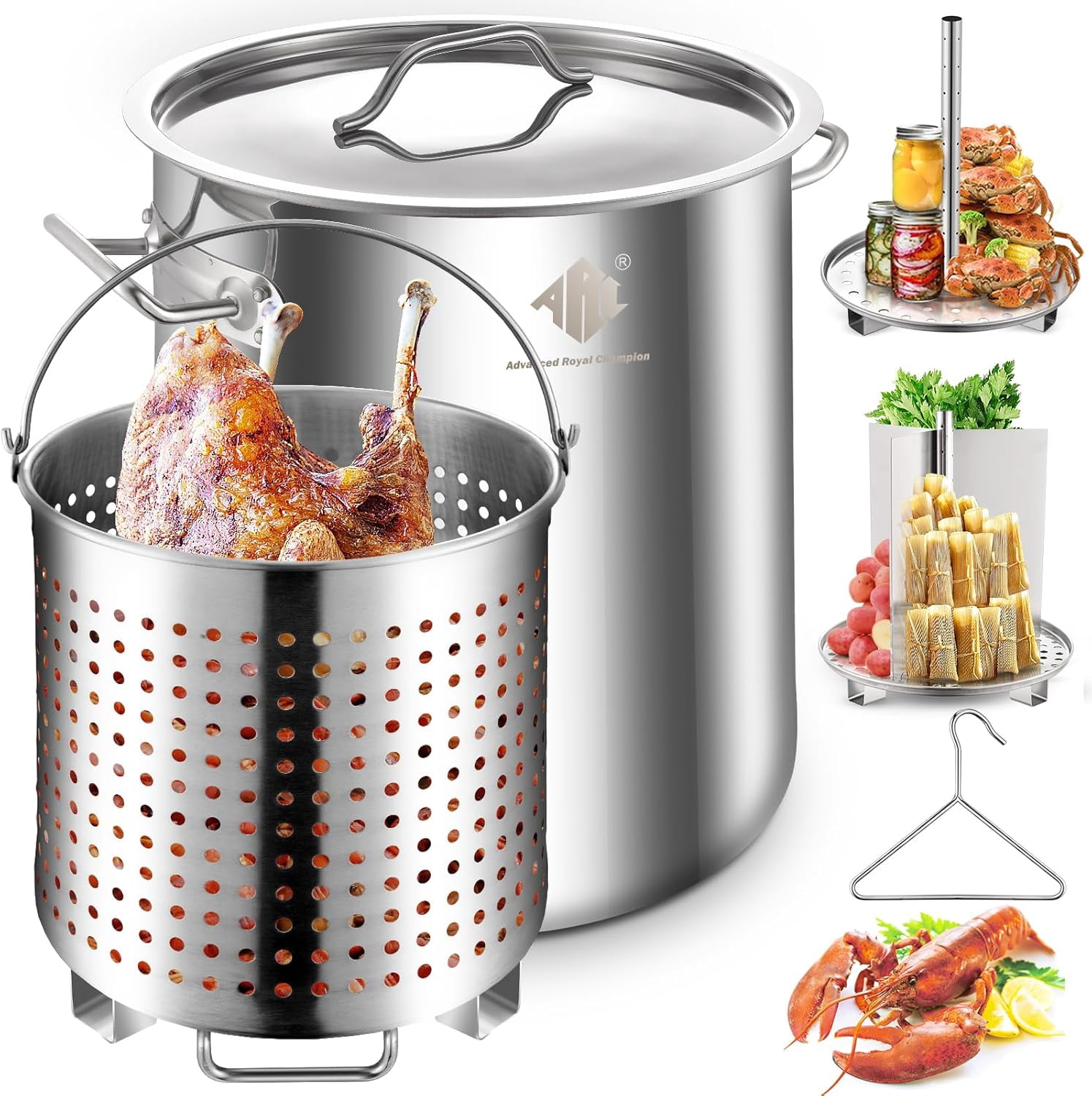 40QT Stainless Stockpot for Seafood Crawfish Crab Boil Turkey Fryer Pot ...