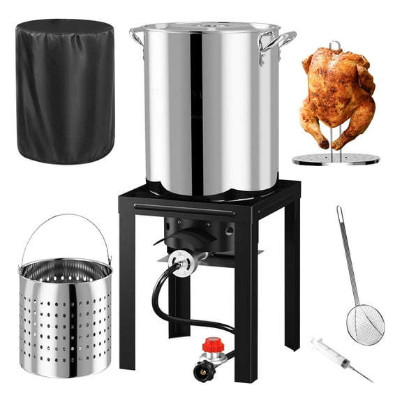 40QT Turkey Fryer Kit,Stainless Steel Boil Pot,Waterproof Cover & Skimmer,55,000BTU Propane Burner,Turkey Deep Fryer Pot,Outdoor Fish Fryer,Crawfish Boiler with 25QT Basket