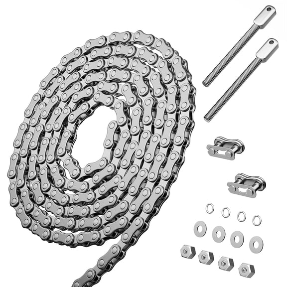 #40SS 08A 10FT Roller Chain with 2 Free Connecting Links, 2 Tie Rod Chain Connection Hardware, Carbon Steel Chains for Sliding Gate Opener, Bycicles, Mini Bikes, Motorcycles