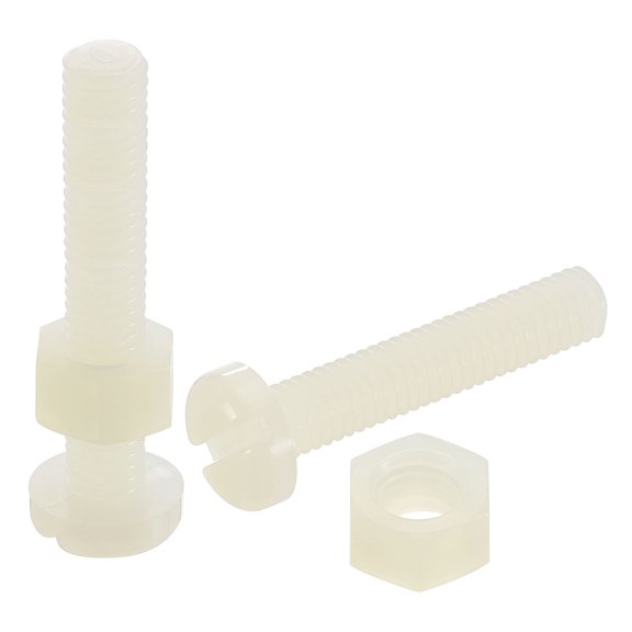 40Sets Nylon Screw Nut Assortment, M5-0.8x25mm Slotted Pan Head Screws & M5 Nuts
