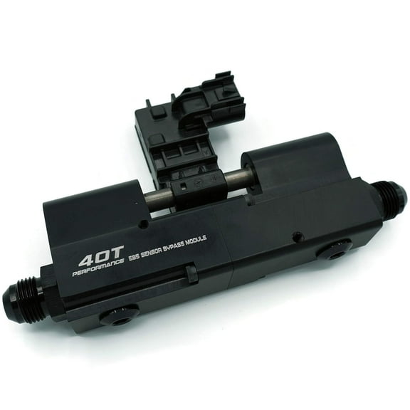 40T-Performance E85 Flex Fuel Sensor Mount/Bracket Bypass Module - Robust Mount for Full Flow from Your E85 Flex Fuel Sensor to Fuel Rails - Solid 6061 Billet - 6AN and 8AN Fittings Included