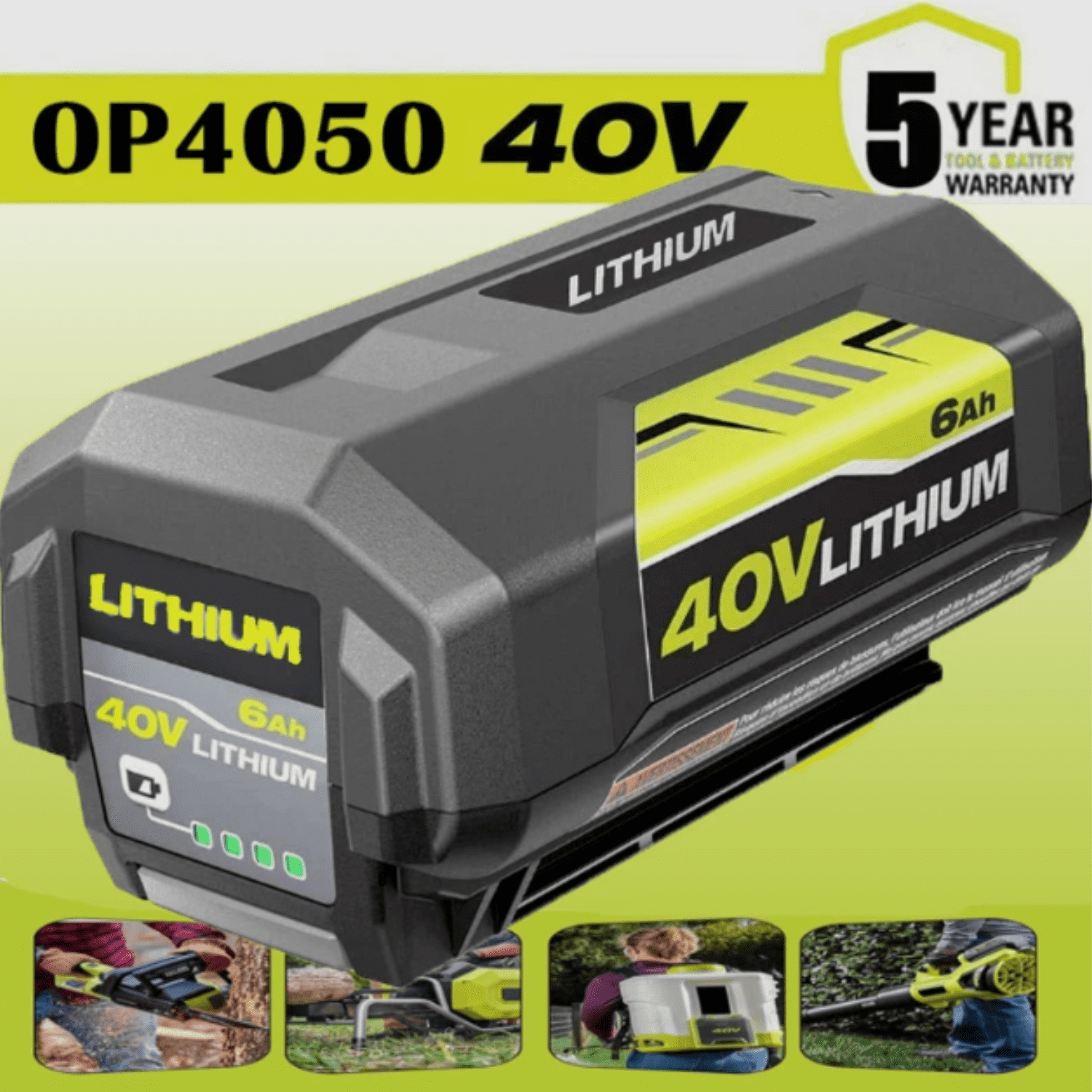 6.0Ah 40V OP4040 Replacement for Ryobi High Capacity Battery Compatible with Ryobi 40V Battery OP4026 OP4050A OP4040A1 Cordless Tools