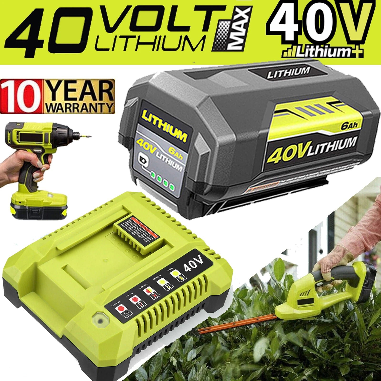 40V 6.0Ah Lithium-Ion Battery and Rapid Battery Charger OP401 for Ryobi 40 Vlot Power Tools OP4026 OP40602 OP4050A OP4040 OP4030
