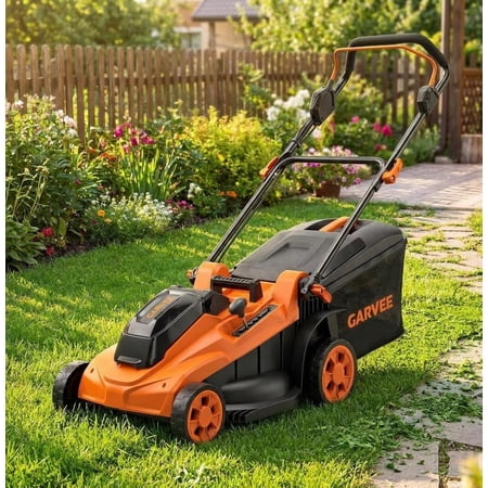 40V Cordless Lawn Mower, 17-Inch Battery Powered Push Lawn Mower with 6-Position Height Adjustment
