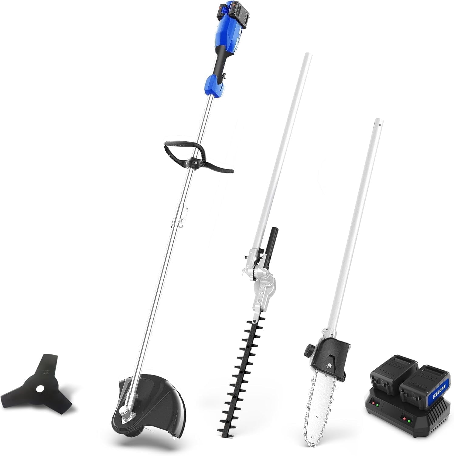 Wild Badger 40V Cordless String Trimmer with Pole Saw, Hedge Trimmer & Brush Cutter Attachments, 4-Tool Kit, 2 Batteries & Charger Included