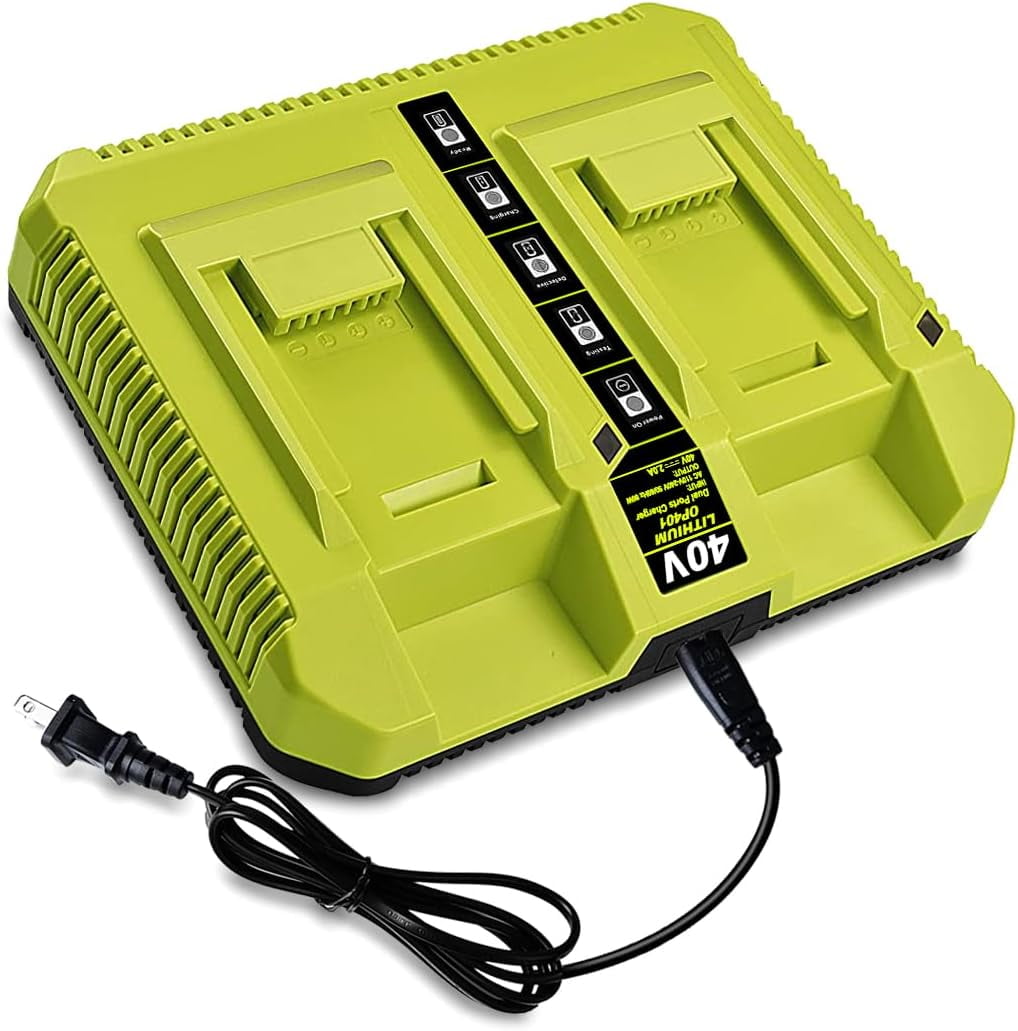 40V Dual Battery Charger Replacement for Ryobi 40V Rapid Charger OP401 OP403 OP404 OP406 OP407A OP40601 6Ah OP40602 4Ah OP4040 5Ah OP4050 Battery Fast Charger Ryobi 40 Volt 40V Dual Charger OP401