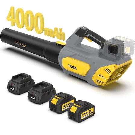 Tcisa 40V Cordless Leaf Blower with 2×4000mAh Batteries & Fast Charger, 3-Speed Electric Leaf Blower, 650CFM 180MPH Lightweight Leaf Blower Cordless for Yard, Lawn, Garden & Driveway
