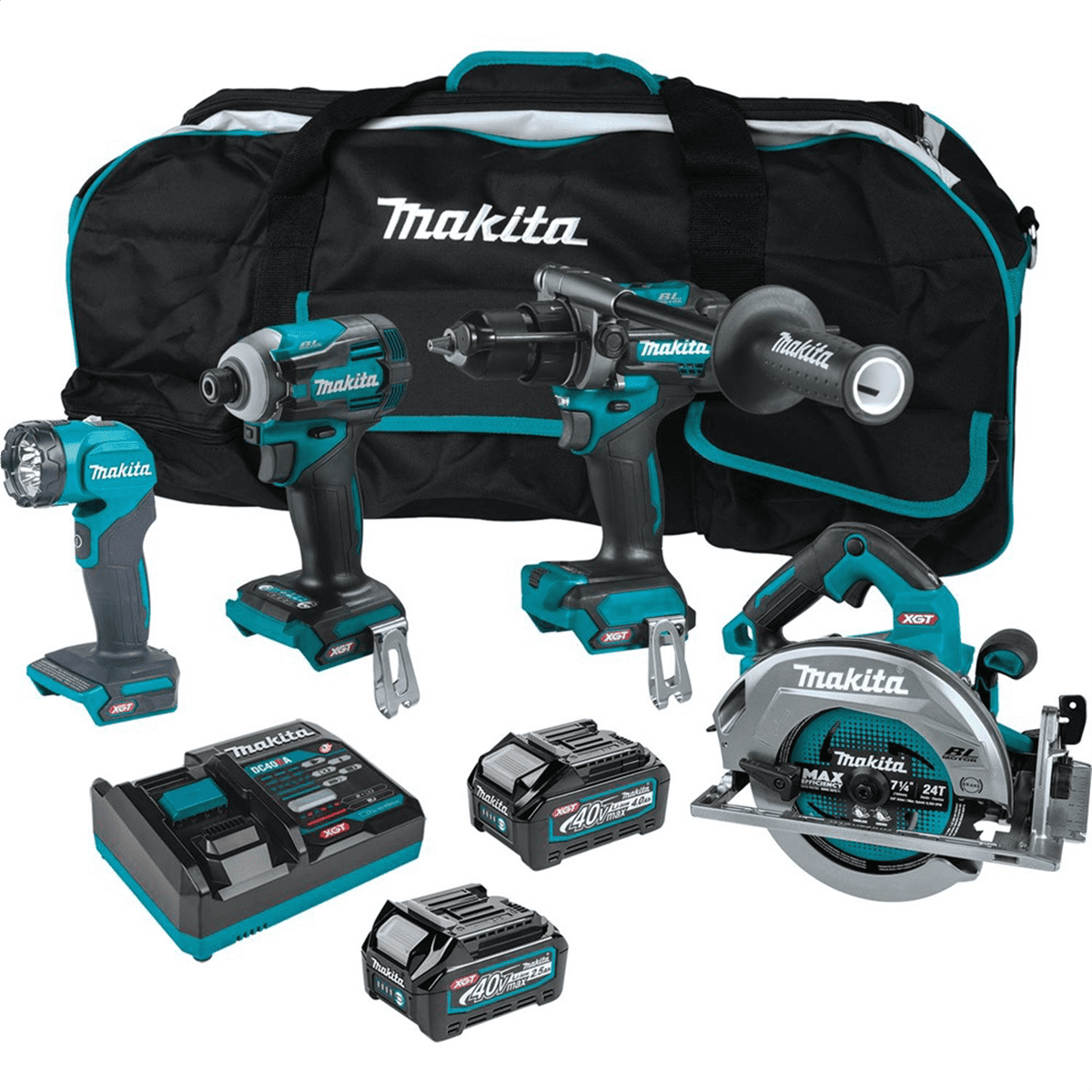 Makita 40V max XGT&reg; Brushless Cordless 4 Pc. Combo Kit, GPH01, GDT01, GSH01, ML001G, bag (2.5Ah/4.0Ah)