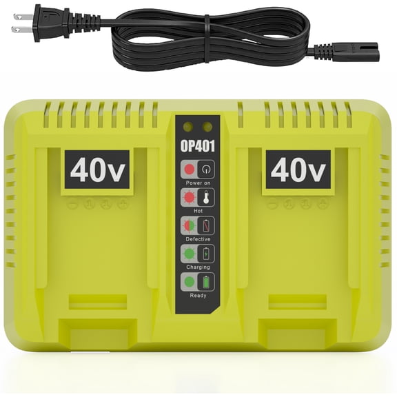 40V Rapid Dual Port Charger For Ryobi 40V Battery Charger OP401 OP400 OP403, 2-Channel Charging Station for 40-Volt Ryobi Pole Saw Battery OP4015 OP4026 OP4030 OP4040 OP4050 OP4060 OP40201 OP40601