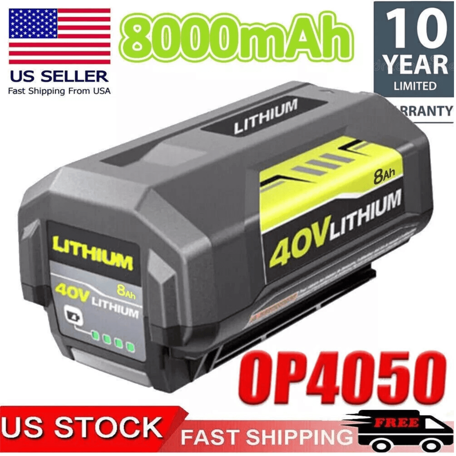8.0Ah OP4040 for Ryobi 40V Max Lithium Battery OP40601 OP4030 OP4050 OP4015