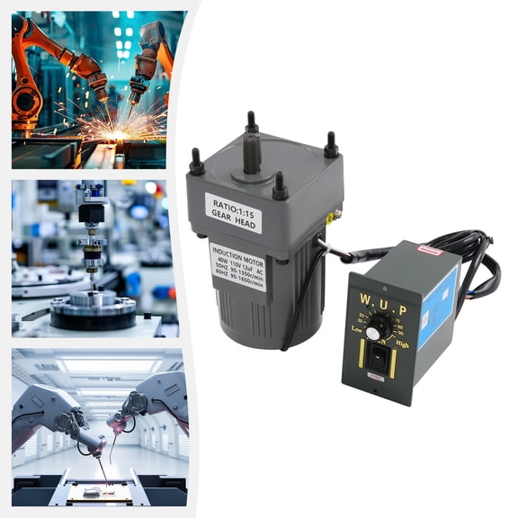 40W 15K Gear Motor with Speed Controller, 110V AC, 3.8Nm Torque, 0-90RPM Adjustable, Aluminum Alloy Construction for Industrial Machinery