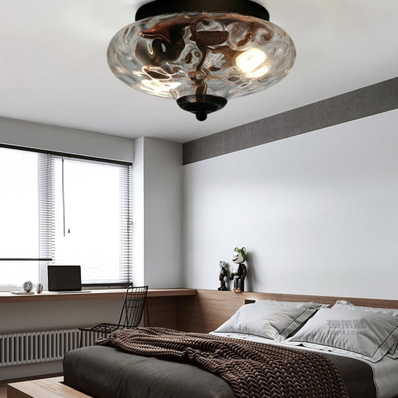 40W 2-Light Modern Pineapple Ceiling Light Crystal Glass Shade Ceiling Lamp Flush Mount Fixture