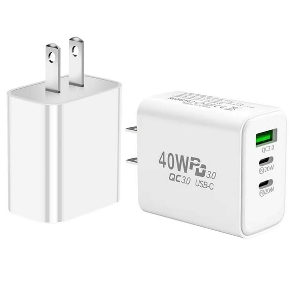 40W 3-Port Wall Charger for Nothing Phone 2 [Dual USB-C Power Delivery PD 3.0 / USB-A Quick Charge QC 3.0] Fast Charging High Powered Home Travel Block Power Adapter - White