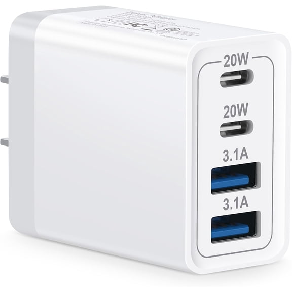 40W 4-Port USB C Wall Charger Fast Type C Charging Block for iPhone/Galaxy Dual USB C Charger Block Multi-Port Type C Plug Brick for iPhone Duo/18 Pro Max/18/17/16/15/14/13/12 Pro Max, Pixel, Android