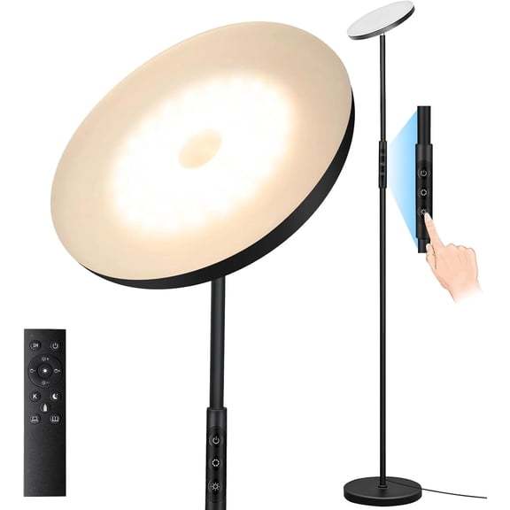40W Black Torchiere LED Floor Lamp with Stepless Dimmable Color Temperature 2700K-6500K Remote and Touch Control Bestseling