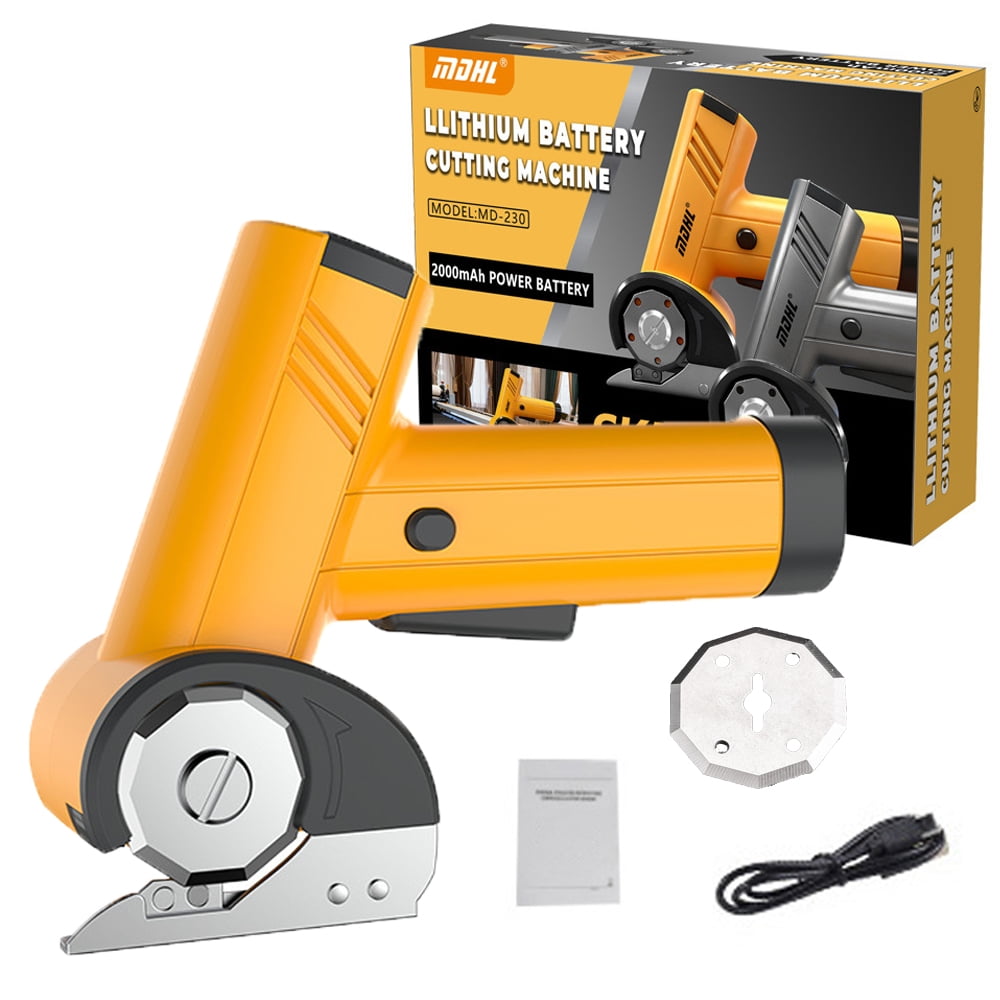 40W Cordless Electric Scissors with LED Display Four Adjustable Settings, USB Charge Fabric Cutter with 2000mAh Battery, Great Gift for DIY Crafts, Fabric, Leather Projects，Yellow
