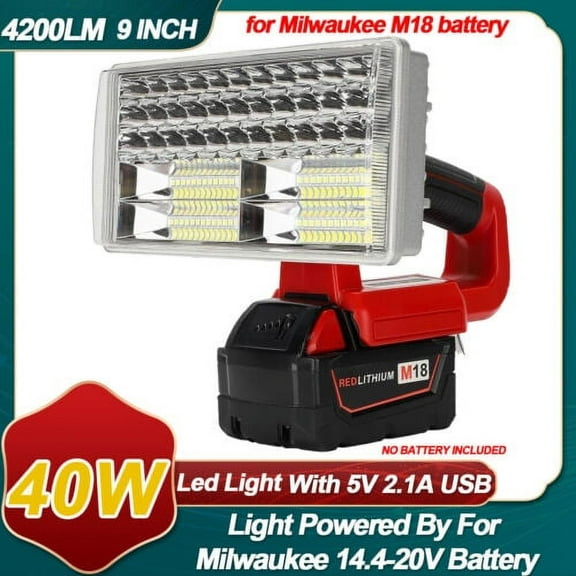 40W Cordless Flashlight for Milwaukee 18V Lithium-ion Battery, DTEZTECH 4200LM LED Work Light with USB Port, 9" Zinc Alloy Spotlight Use for Camping, Hiking, Job site, Indoor Outdoor Tool