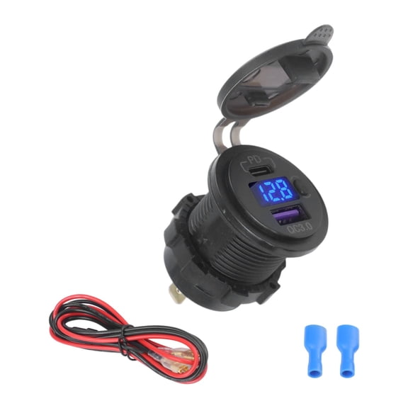 40W Dual USB Car Charger Socket PD 22.5W, for QC3.0 Fast Charging Waterproof Power Outlet LED Voltmeter Switch Real-Time Battery Monitoring Button Control, for Car Motorcycle Boat RV Truck