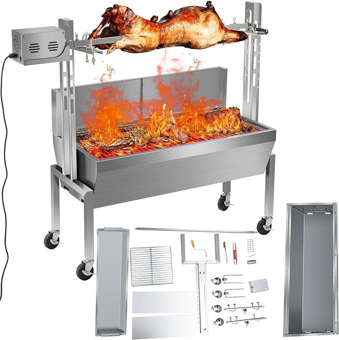 40W Electric BBQ Rotisserie Grill Kit, 48" Rotisserie Roaster Max 194LBS Load Capacity, Height Adjustable, Suitable for Pig, Goat Barbecue (145 lbs/65 kg)