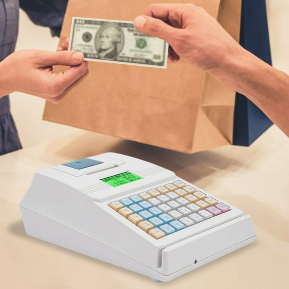 40W Electronic Cash Register, 40 Keys Raised Keyboard, Menu Based Control Cash Register System White