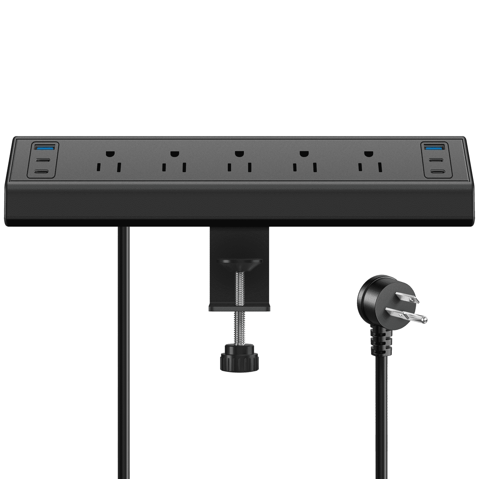VILONG Desk Clamp Power Strip USB C, 40W Total Fast Charging Station, 5 Outlets 6USB, 1200J Surge Protector, 6Ft Cord, Fit 1.6" Edge, Black, ETL Listed