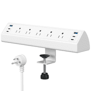 VILONG Desk Clamp Power Strip with USB-C&USB-a Ports Desktop Edge Mount Surge Protector Power Strip with 5 Outlets Clamp-on Power Station for Office Standing Desk,White