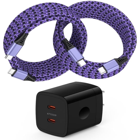 40W PD Dual Port Type C Charger Block Fast Wall Charger with 2-Pack 6FT USB C Cable, Power Adapter Compatible with iPhone 17/16/15 Pro Max iPad Pro Galaxy S26 Android, Purple