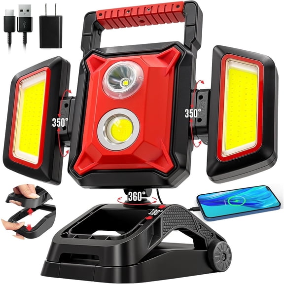 40W Rechargeable Work Light, 4000LM Work Light, Foldable&360? Rotatable Led WorkLight with Big Clamp, 5 Light Modes, Job Site Lighting for Garage Workshop Repairing
