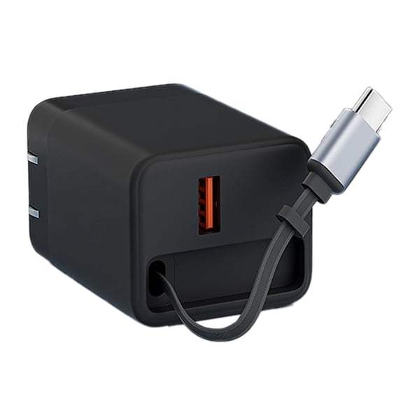 40W US-standard compatible USB and Type-C retractable cable fast charger, available in white and black