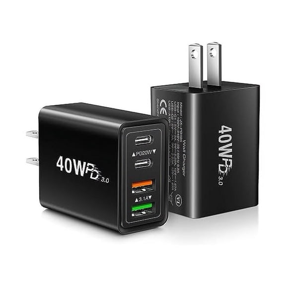 40W USB C Charger Block, 2-Pack 4-Port Type C Fast Charging Block Dual PD&QC Wall Plug Adapter Compatible for iPhone 16/15/15 Pro/ 15 Pro Max/14/13/12, iPad, iwatch, Samsung Galaxy