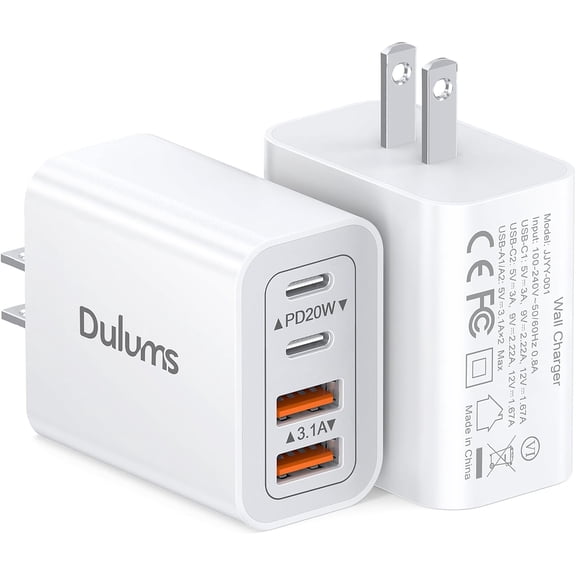 40W USB C Charger Cube, 2-Pack Wall Plug Fast Charging Block, 4-Port PD+QC Power Adapter Multiport Brick Type Box for iPhone 17/16/15/14/13/12/11/Pro Max/XS/XR/8/7, Tablets, Cellphones