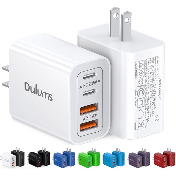 40W USB C Charger Cube, 2-Pack Wall Plug Fast Charging Block, 4-Port PD+QC Power Adapter Multiport Brick Type C Box for iPhone 17/16/15/14/13/12/11/Pro Max/XS/XR/8/7, Tablets, Cellphones