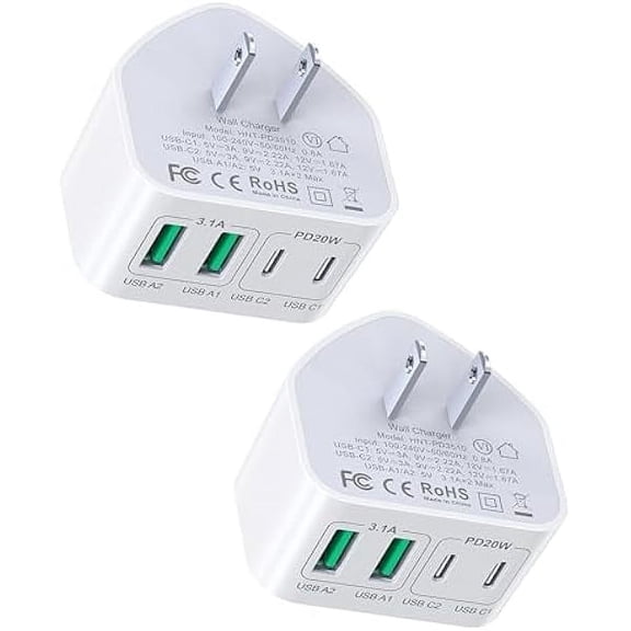 40W USB C Wall Charger Blocks, 2-Pack Flat Type C Charger Plug,Multiport Fast Charging Brick PD Power Adapter Compatible for iPhone 1615 14 Pro Max, Samsung Ultra2 Galaxy, Watch10, iPad, AirPods4