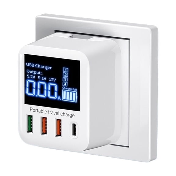 40W USB Wall Charger 4 Port With LED Display QC3.0 PD3.0 USB Fast Charger ,Portable Station