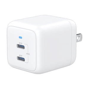 Cargador de pared onn de 40W con doble puerto USB-C, carga rápida, certificado USB-IF, enchufe plegable, blanco