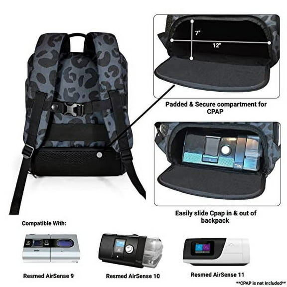 40Winkz USA CPAP Backpack Lightweight Travel Backpack for CPAP Machine Compatible with Resmed Airsense 10, Airsense 11, Respironics Dreamstation & More. (Premium Black Leopard)