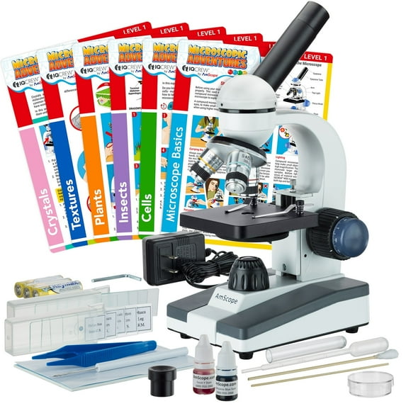 40X-1000X Portable Student Microscope with Slide Preparation Kit and Experiment Cards