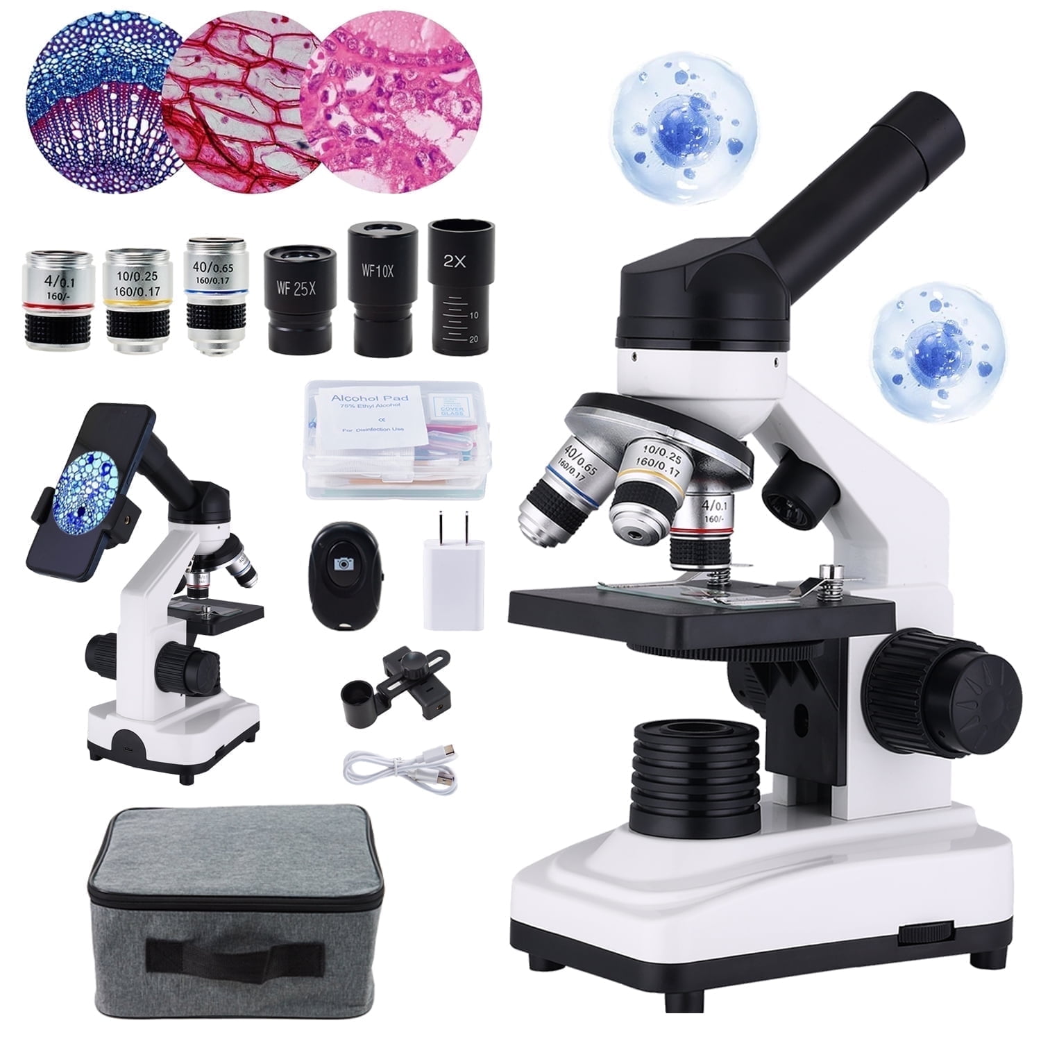 40X-2000X Microscopes for Kids Adult Students, Lictin Professional Biological Microscope with Slides Set & Phone Adapter, for School Home Education