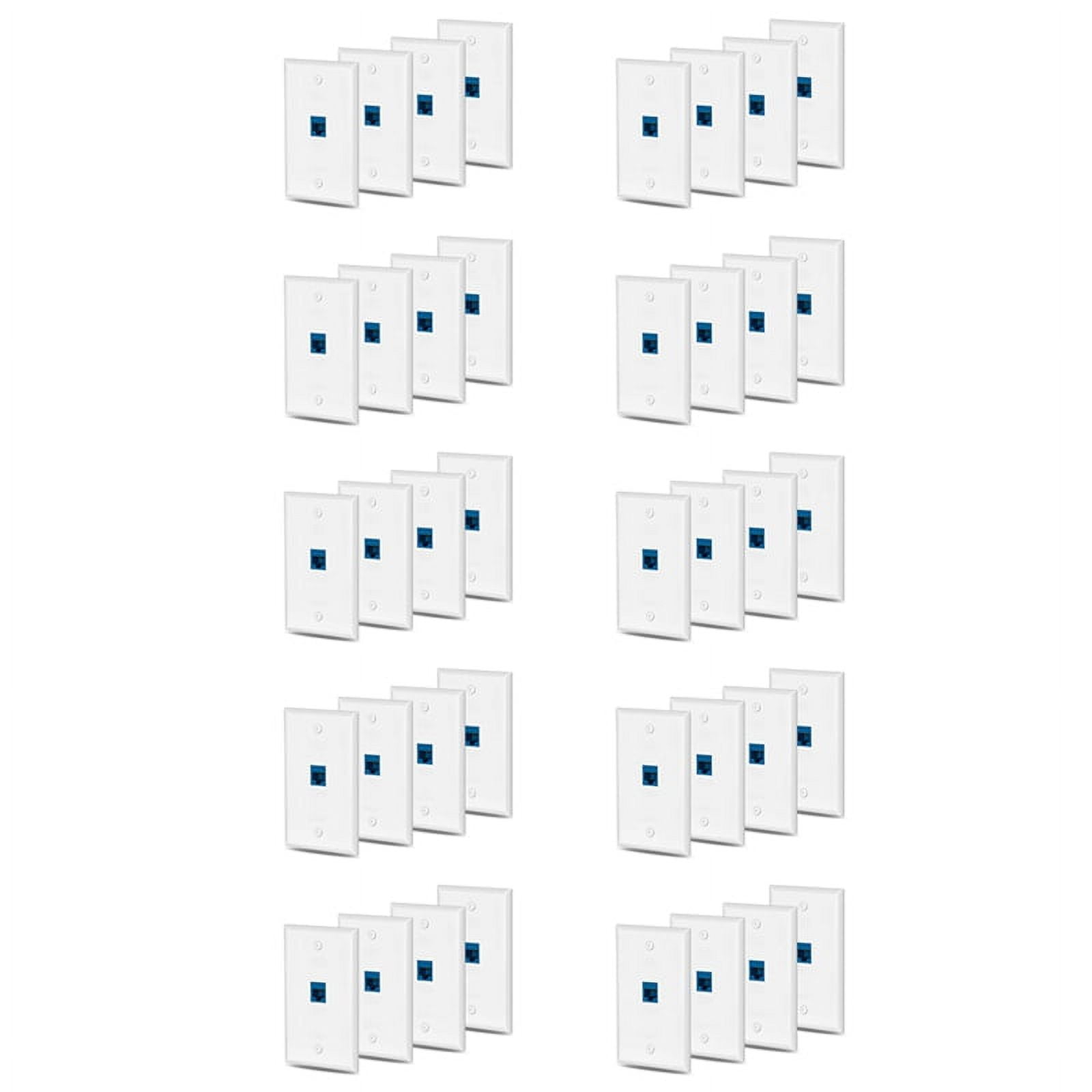 40X Cat6 Ethernet Wall Plate Outlet 1 Port RJ45 Network Female to Female Wall Coupler Jack Plate White & Blue