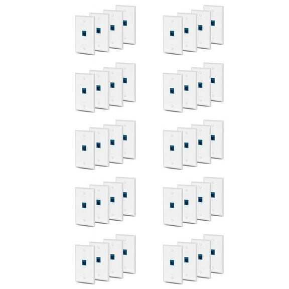 40X Cat6 Ethernet Wall Plate Outlet 1 Port RJ45 Network Female to Female Wall Coupler Jack Plate White & Blue