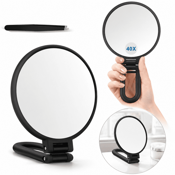 40X Magnifying Mirror for Makeup Double Sided 40X/1X Handheld Magnifying Mirror, Portable Foldable Travel Essential for Desktop, Ideal Gift for Women, Black