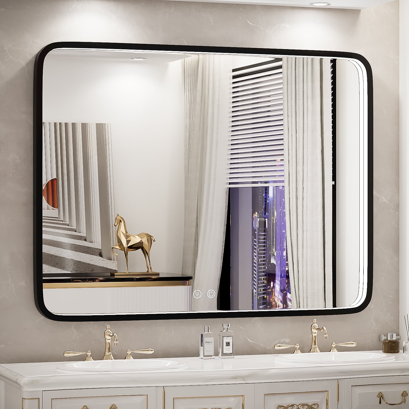 40X30 Inch Black Bathroom Mirror with LED lights,Metal Frame Lighted ...