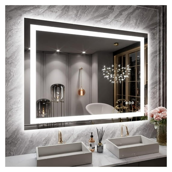 40X30 LED Bathroom Mirror with Lights, Anti-Fog, Dimmable, Backlit + Front Lit, Lighted Bathroom Vanity Mirror for Wall, Memory Function, Tempered Glass, ETL Listed