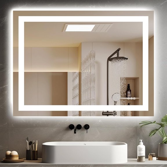40X30 LED Bathroom Mirror with Lights, Anti-Fog, Dimmable, Backlit + Front Lit, Smart Bathroom Vanity Mirror, Memory Function, Shatterproof, Tempered Glass (Horizontal/Vertical)