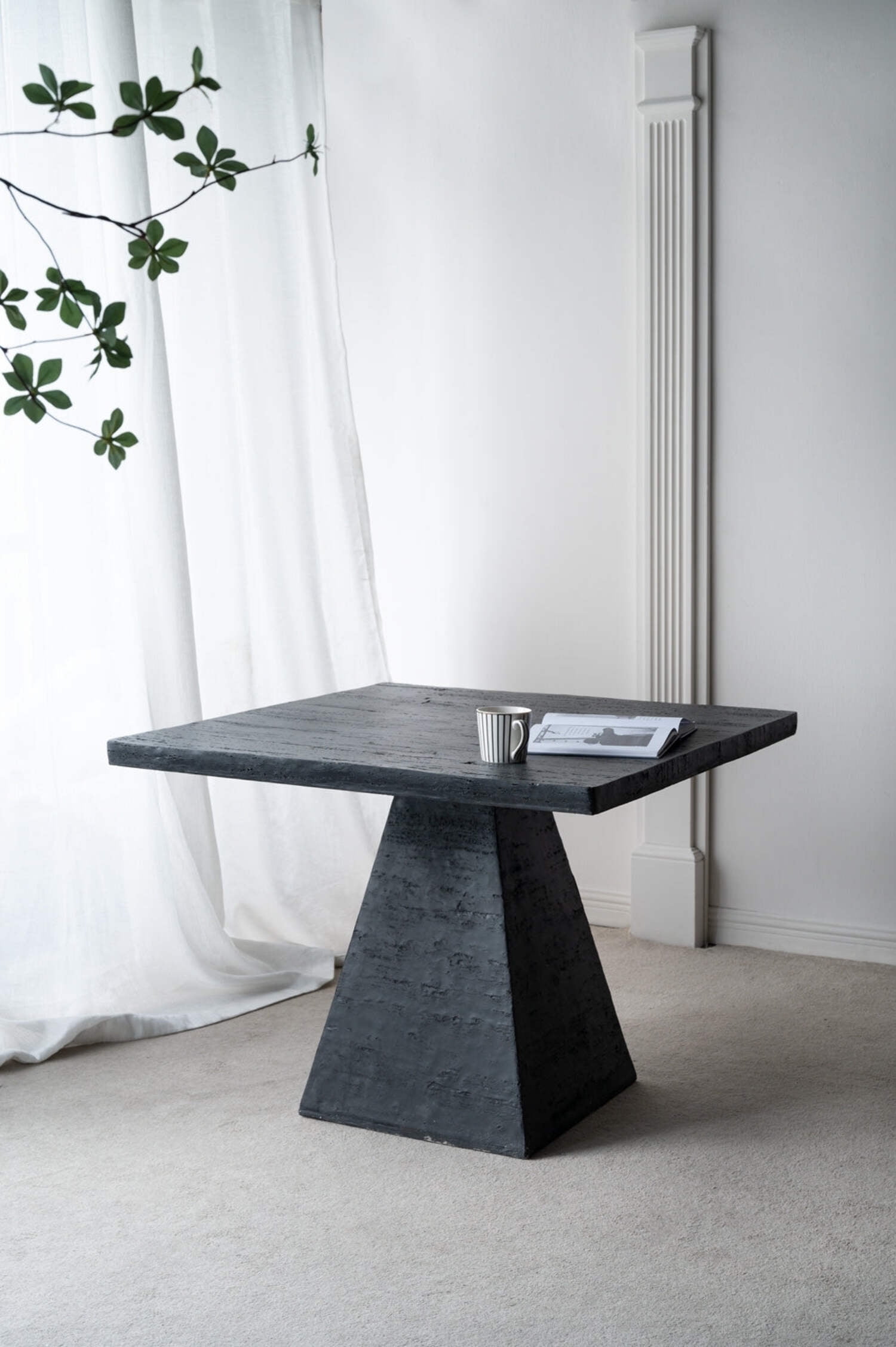 40X40X29.5" Black Square Dining Table With Pedestal Base Black Primary ...