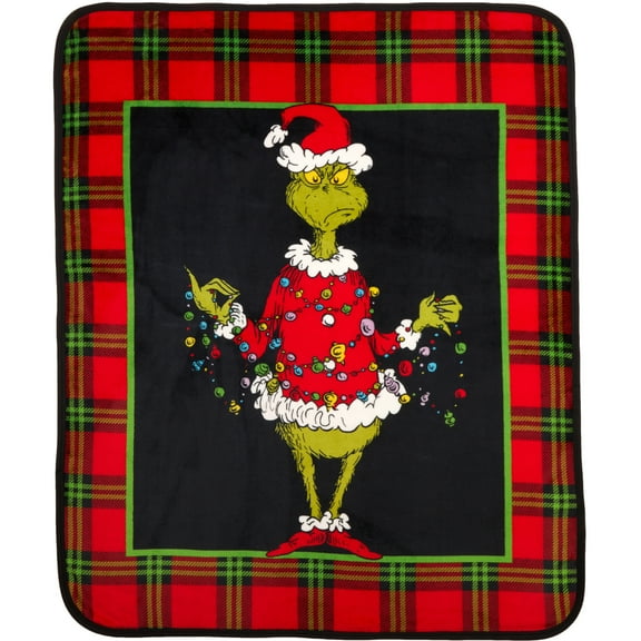 Grinch Kids Plaid Silky Soft Throw Blanket, 40x50