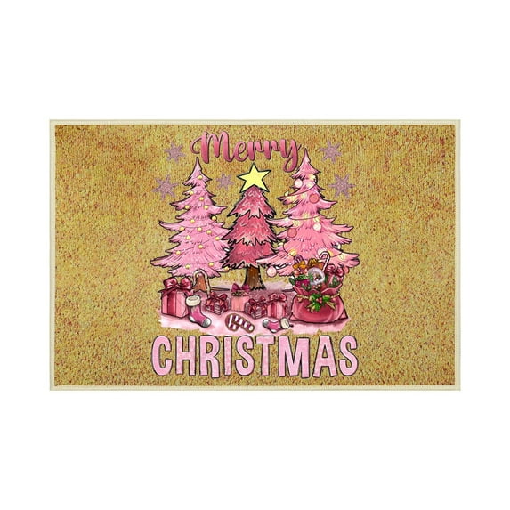 40X60Cm Novelty Xmas Gifts Pink Christmas Tree Floor Mats Funny Door Front Floor Mat Decorations Cute Christmas Floor Mat Door Decorations Bathroom Carpet Home Decor