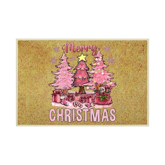 40X60Cm Novelty Xmas Gifts Pink Christmas Tree Floor Mats Funny Door Front Floor Mat Decorations Cute Christmas Floor Mat Door Decorations Bathroom Carpet Home Decor