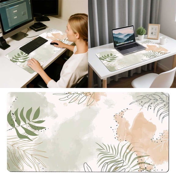 40X80X0.2Cm Mouse Pad Large Pad Desk Mat with Leaf Print for Home Gaming and Study 300X800Mm Rubber Keyboard Pad Home & Pad Nice Edge Thick Desk Mat Laptop