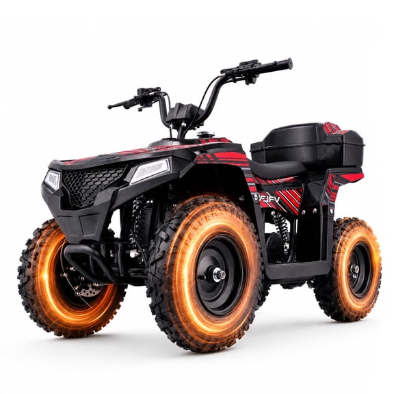 IVFJFV 40cc 4-Stroke 4-Wheeler,Dual-Speed Off-Road Car Gas Four-Wheeler,Gas Powered 4 Wheel with Key Lock & Parent Limited Speed 10-15MPH & Dual Shocks & All-terrain Tire,Chain Drive,Red